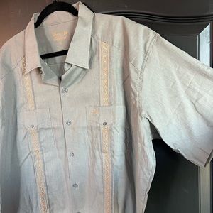 Men's XL Guyabera Texas Standard Light Green Embroidered Button-Down Shirt